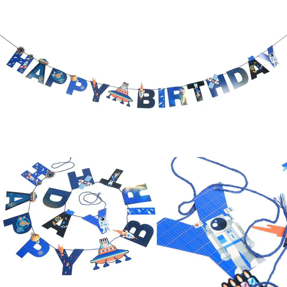 Outer Space Birthday Party Pack Solar System Hanging Decoration Foil Swirls Tassel Garlands Kids Planet Themed Party Supplies