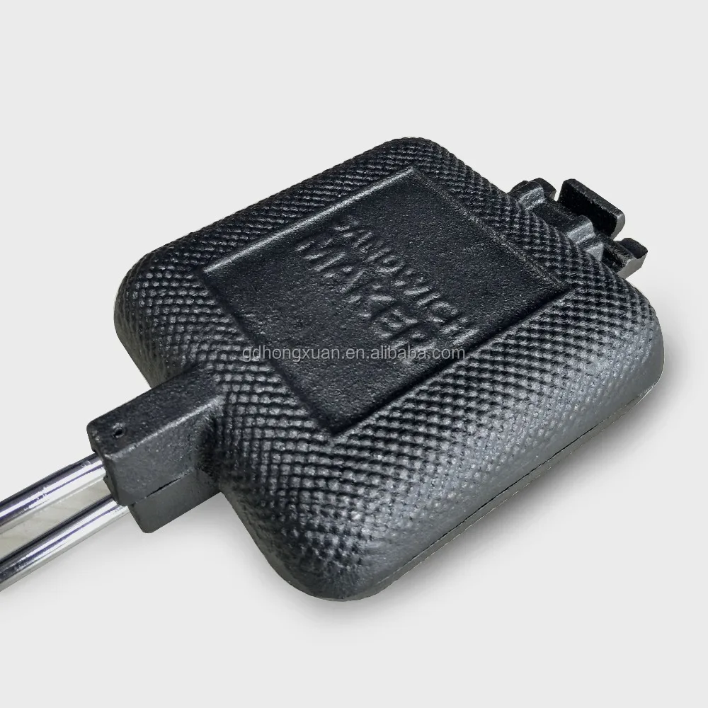 Heavy duty cast iron square pie iron grill sandwich maker long extended wood handle for camping cooking