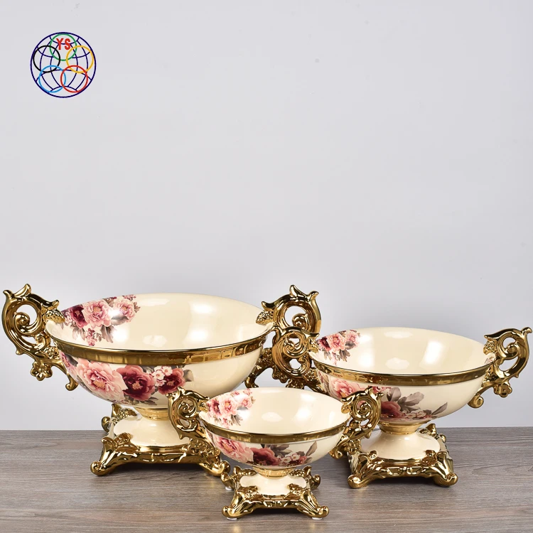Gorgeous appearance dinnerware home decor food serving dishes /gold ceramic fruit plate for wedding decorations