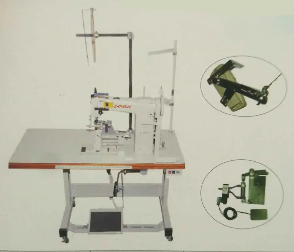 High post bed sewing machine with a folder and cutting device for sweatband