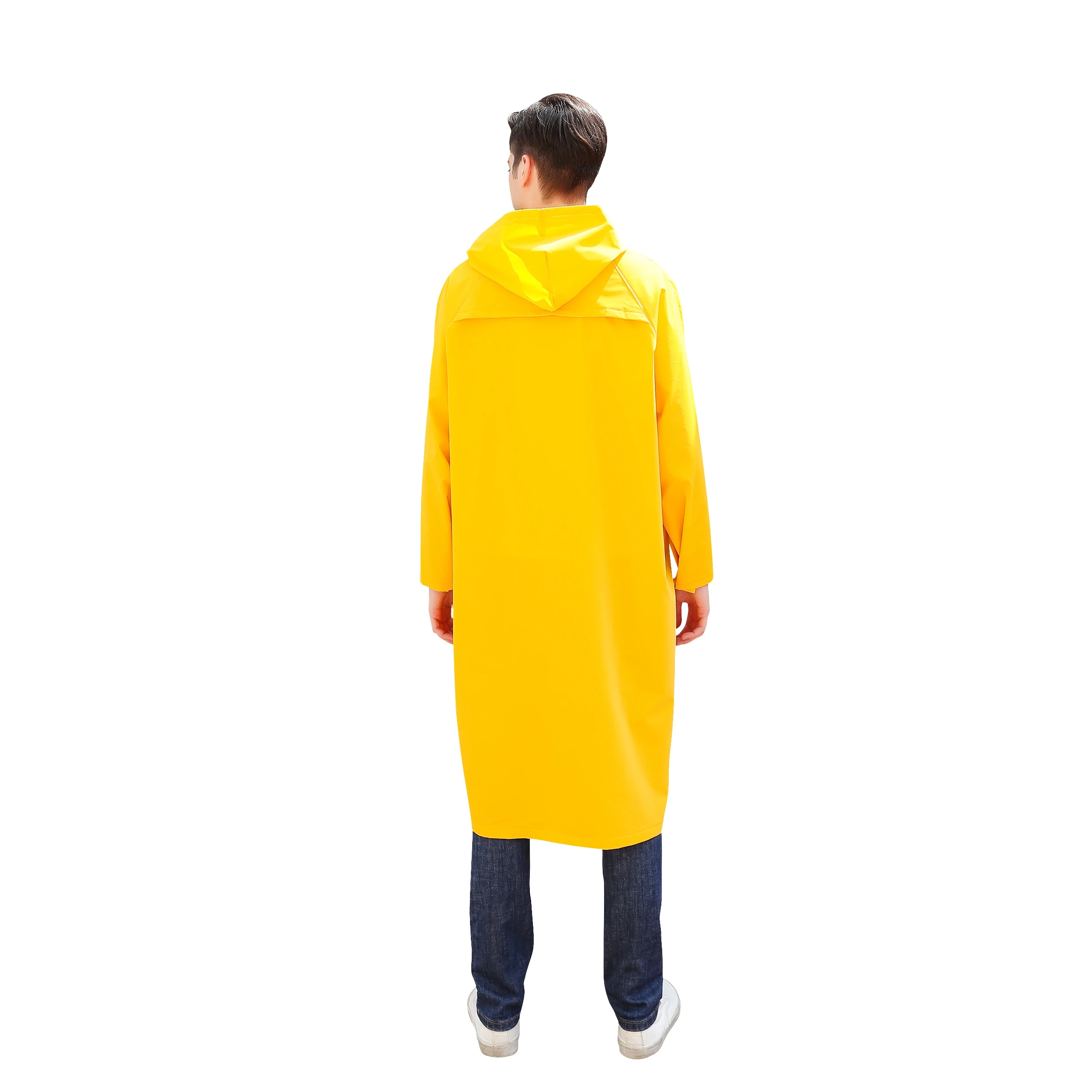
PVC Adults Yellow Long Rubber Raincoat with Hood custom raincoat 