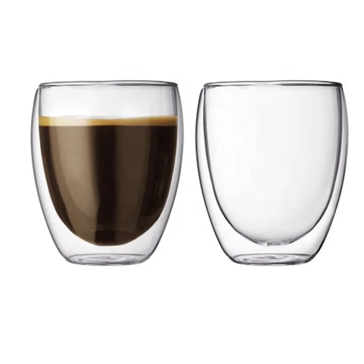 250ml 350ml 450ml Clear Transparent Handmade Bulk Clear High Borosilicate Double Walles Glass Mugs