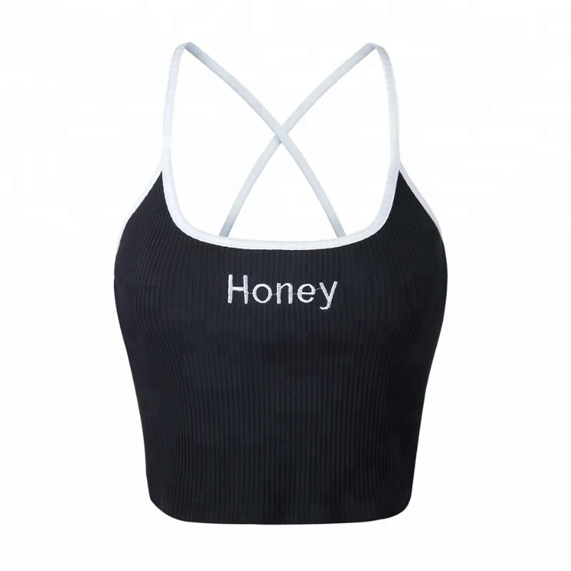 
Sexy Halter Cami Letter Embroidered Super Short Camisoles 