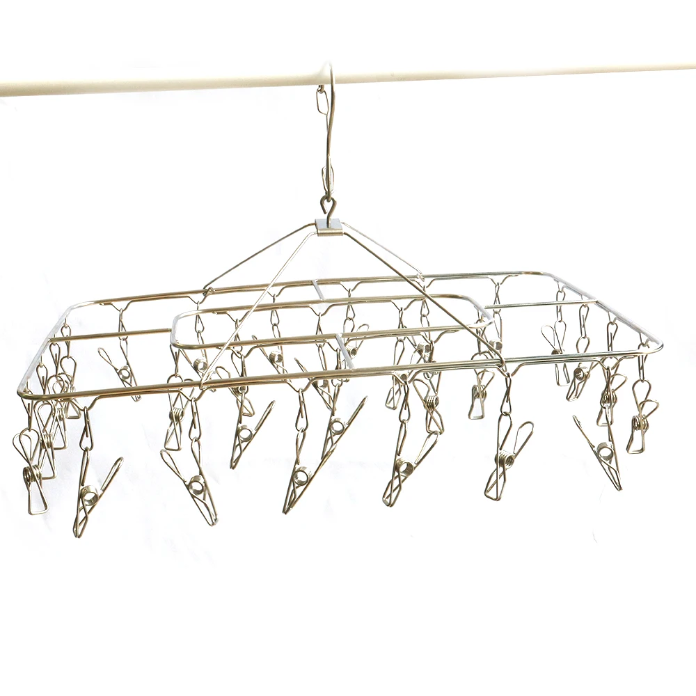 Manufacture 28 Clips Wire Metal Rotating Stainless Steel Hanging Folding Drying Clothes Hanger for Home Clothes Rack