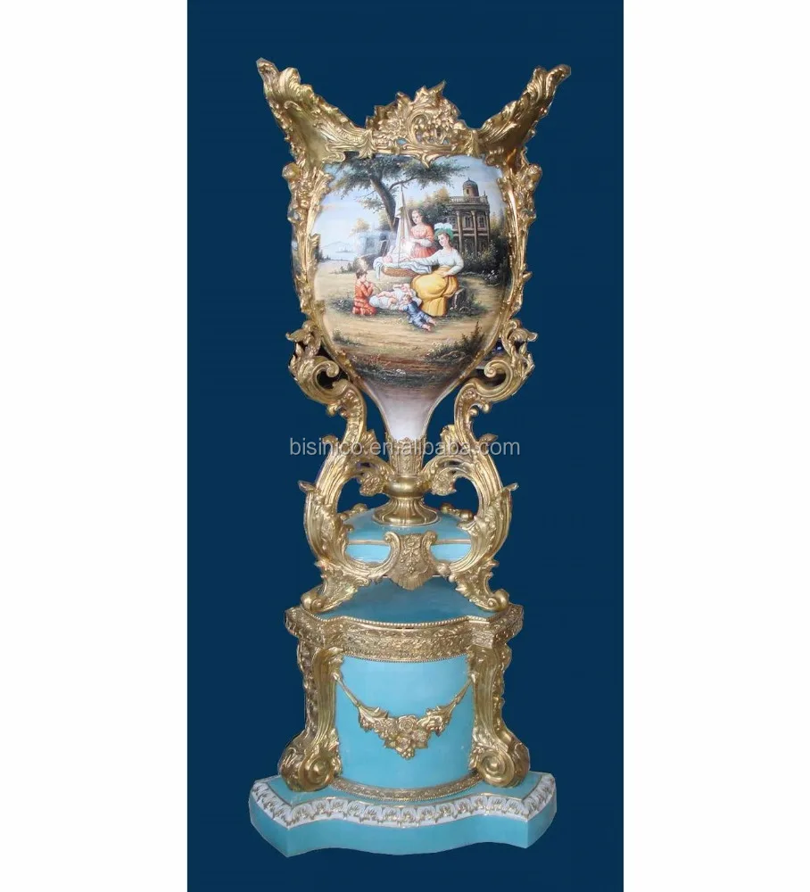 
Luxury Baroque Porcelain Large Vase/Porcelian Hand Pinted Large Blue Reproduction Vase/Home Decor Antique Vase With Gilt Bronze 