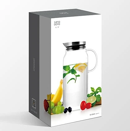 Samadoyo Wholesale 1300ml High Borosilicate Glass Pitcher Water Carafe Jug with Stainless Steel Lid Pitcher for Home Office