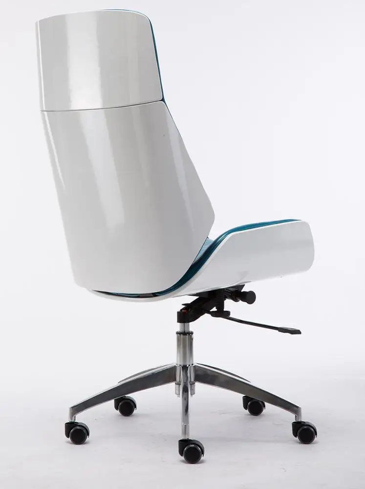 
Blue Leather High Back tall white veneer bentwood Executive Office Chair 