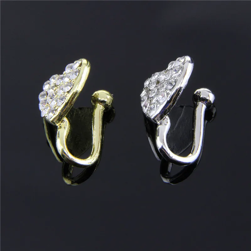 
crystal heart clip on indian non piercing vibrating nose ring studs 