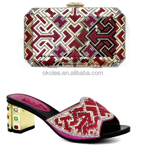 KB6015 NIgerian style Bridal wedding shoes match bag 2018 popular gold crystal slipper and bag