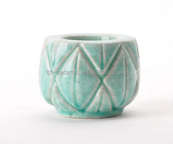 Modern style decoration indoor outdoor hand made gridding small bonsai ceramic pot