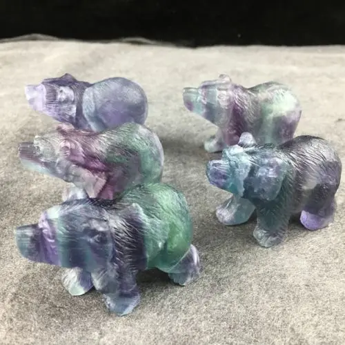 Wholesale Natural fluorite hand carved mini bear quartz  animal carvings for birthday gift