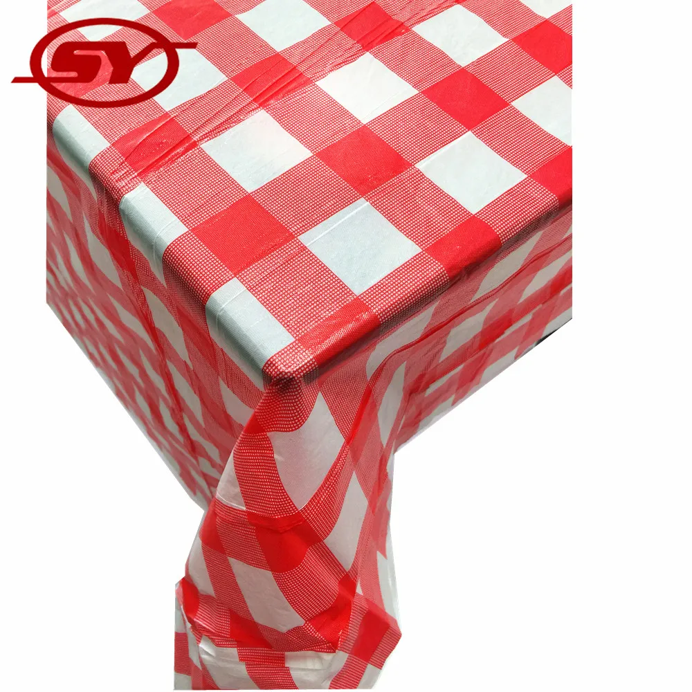 
custom disposable red printed plaid tablecloth 