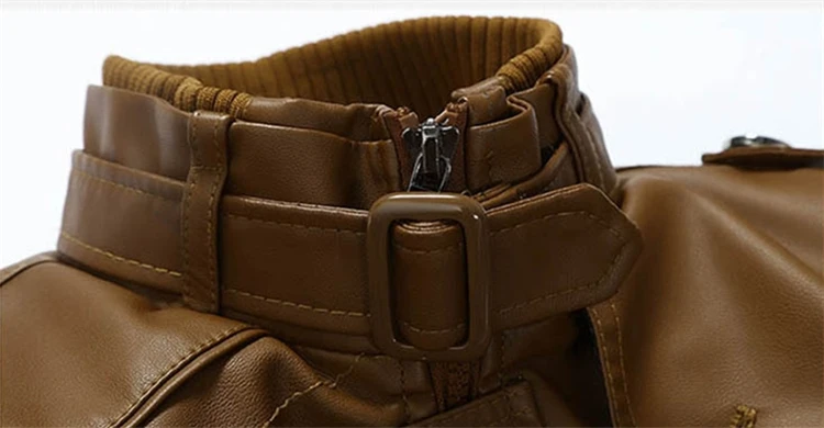 Winter Stand Collar Fleece PU Leather Jacket for Men in Stock