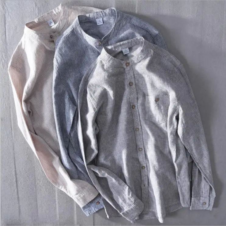 
Casual style men solid color bespoke 100% fabric designer linen/hemp shirt 