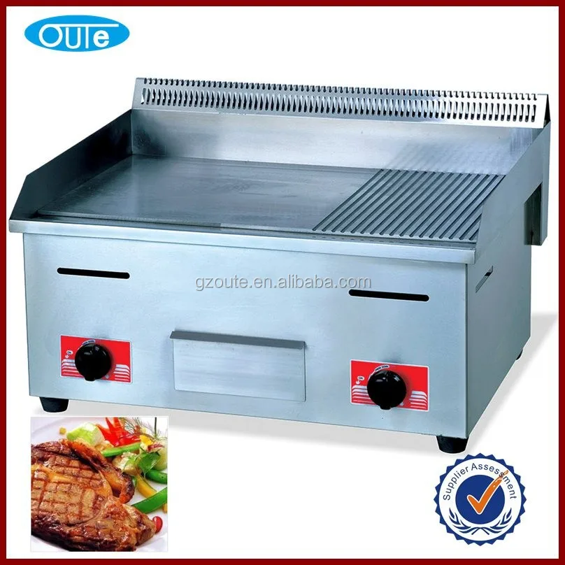 Counter Top Stainless Steel Flat Gas Griddle Commercial Pancake Steak LPG Griddle Grill Half Flat Half Grooved  Hot Plate