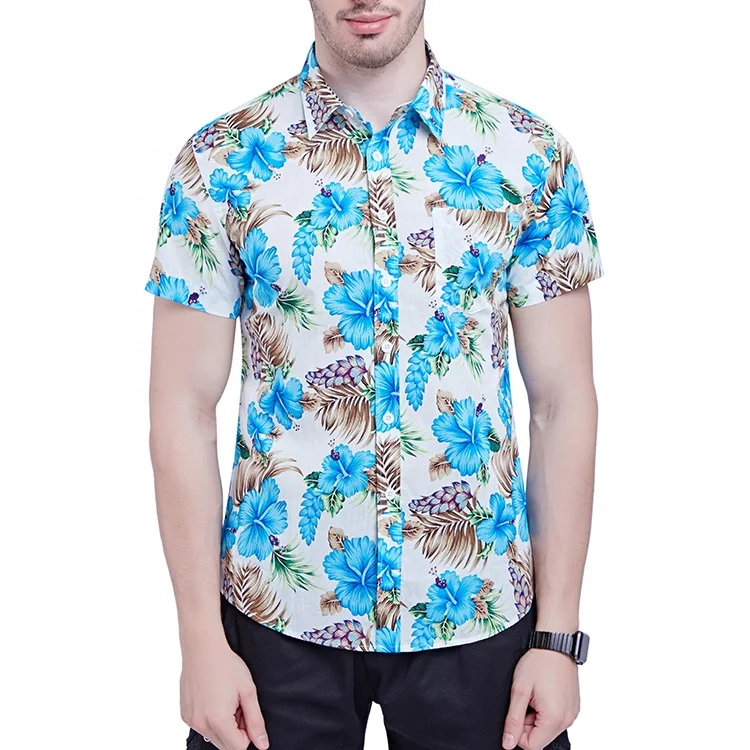 New model in stock adults flower print cotton summer beach shirts man for men