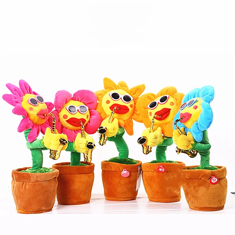 
electric sunflower singing dancing saxophone plush musical toys for children 