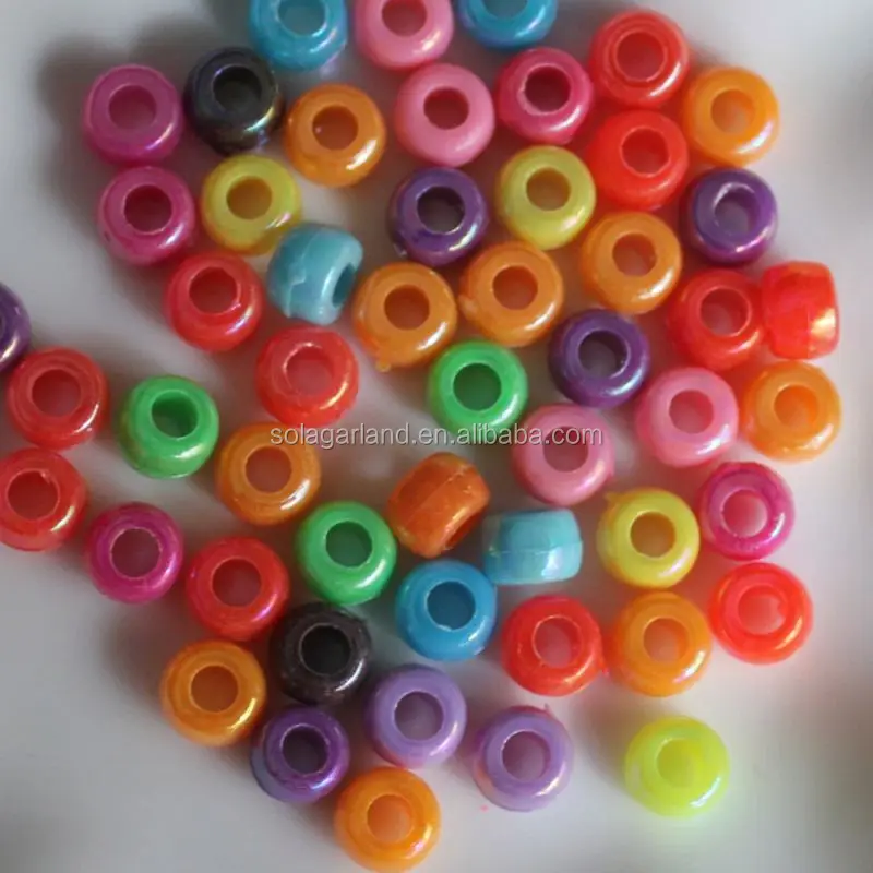 Cheap Wholesale 6*9 mm Plastic Barrel Opaque Pony Beads Large Hole spacer Beads for Children Kids Craft Findings