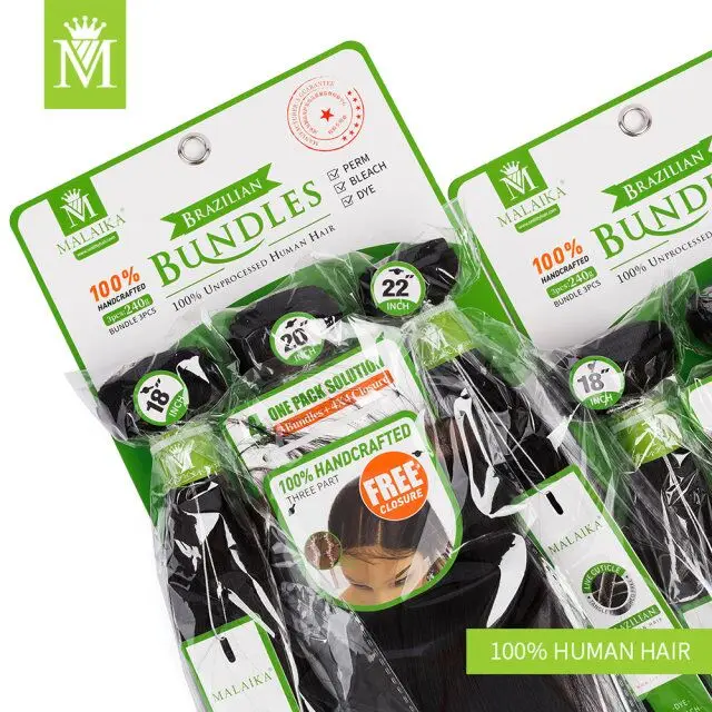 MALAIKA  human hair bundles deal with closure  Natural Color Peruvian Human Hair Weave Bundles Remy Hair weaving For Women