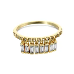 2019 Popular European Luxury Square Zircon Paved Engaging Ring Shiny Diamond baguette ring 925 silver sterling