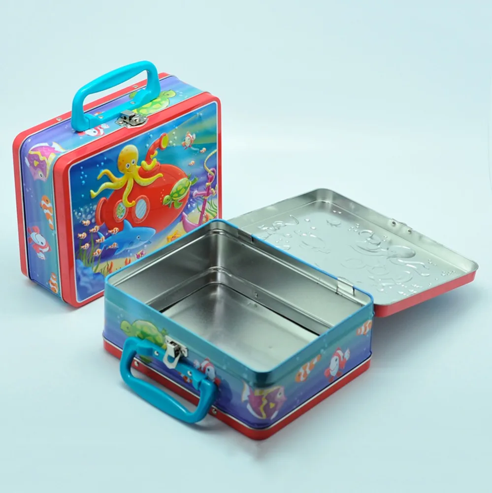wholesale custom square metal plain lunch tin box with lock and key