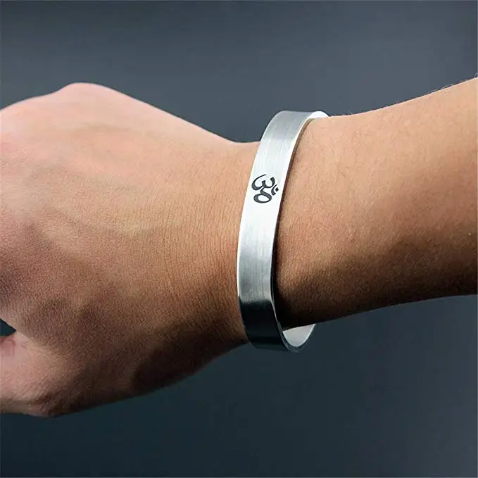 
Cuff Bangle Bracelet Stainless Steel Indian Sanskrit OM Sign Cuff Bangle Bracelet for Men 