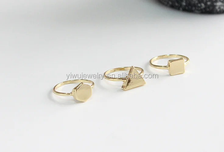 
R794-084 cheap simple gold metal triangle hexagon square ring for girls 