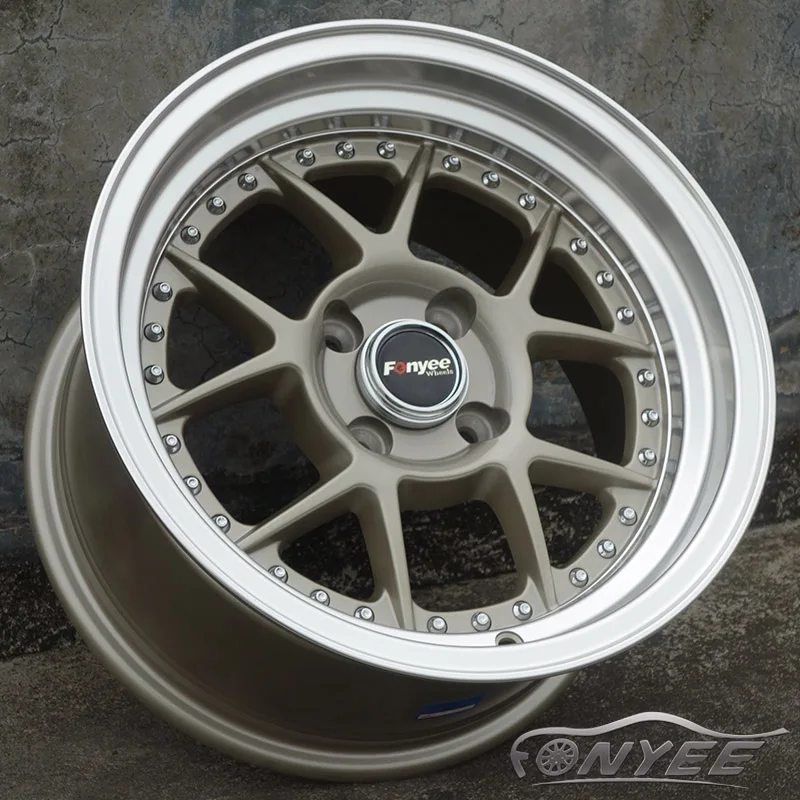 F80157 15 inch 8.0j ET15 4X100 73.1 Bronze machine edge good quality alloy wheels modified new design models for auto car rims