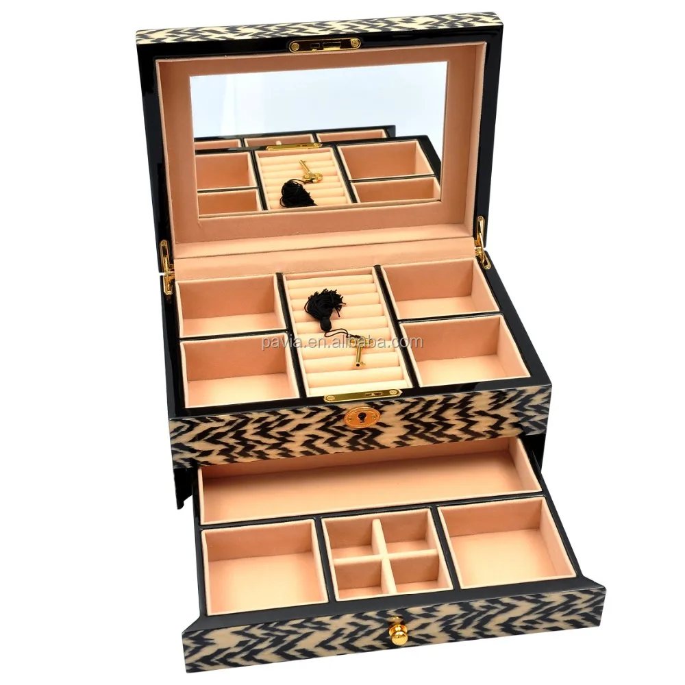 Декоративная деревянная шкатулка для драгоценностей с леопардовым принтом/коробка для ключей/коробка для часов с высоким глянцем и выдвижным ящиком