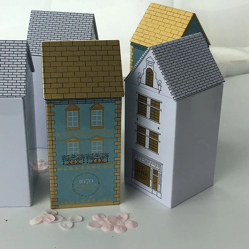 Производитель оптовая продажа дом форма олова коробка конфеты кофе железный