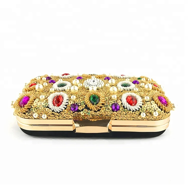 Elegant high quality handmade gold beaded rhinestone bag   OC3799