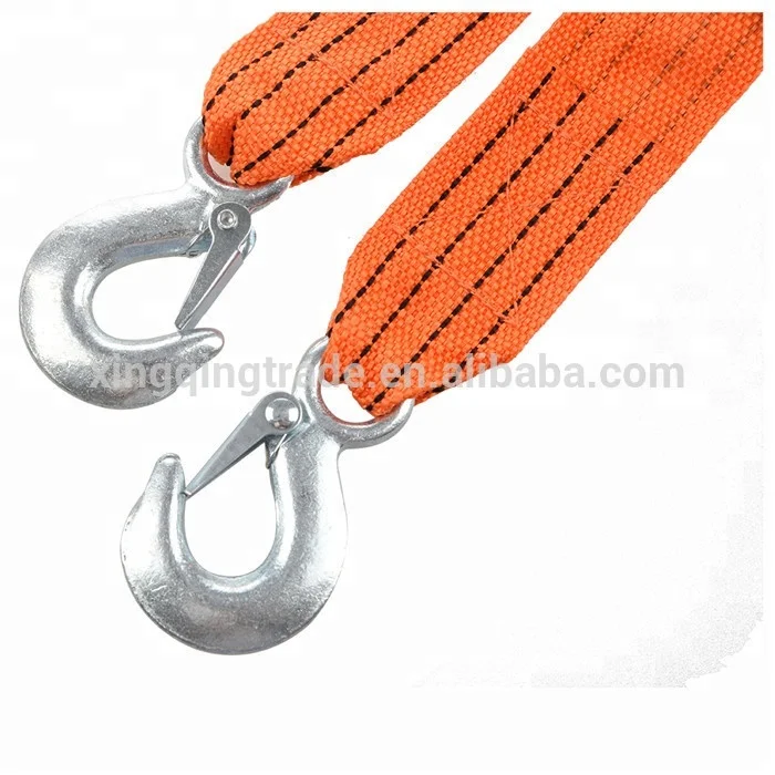Tow Rope 9 Ft 3 Tonnes Car Towed Band Truck Pulling Rope with Wrought Iron Hook Yellow