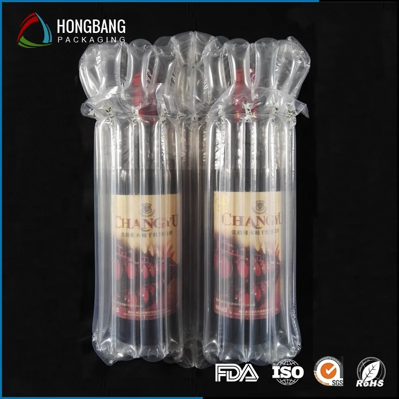 Transparent wine bottle protector inflatable plastic air bag packaging for two/three bottles