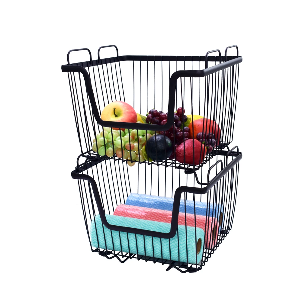 Decorative Rustic Rectangular Kitchen Cabinet Stacking Iron Wire Basket