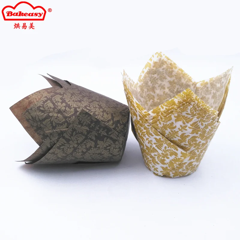 Baking Liners tulip muffin cup new design hot 200pcs Pack Gold Leaf print