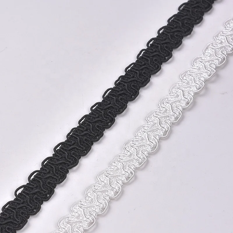 White Black Braided Lace Trims in Organza Fabric Crocheted Decoration for Shoes Garments Bags Hats Other Uses Yard per Kg