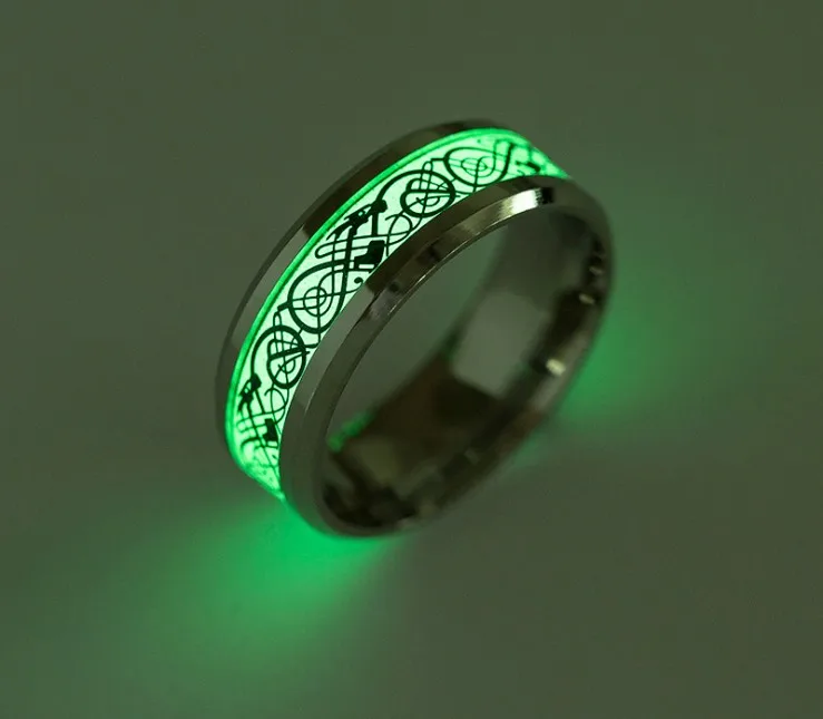 Unisex Finger Ring Dragon Design Luminous Stainless Steel Rings for Party