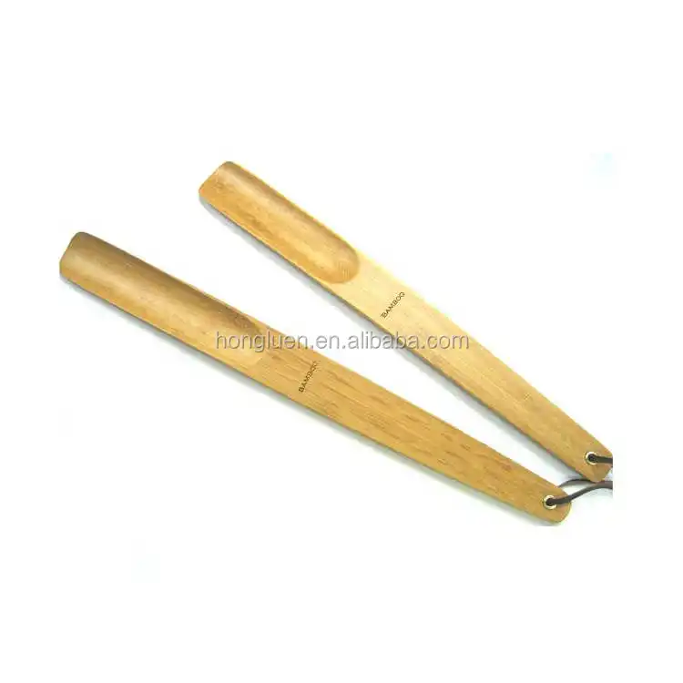 OEM Manufacture Promotional Hotel Custom Long Handled Bamboo Wooden Shoe Horn