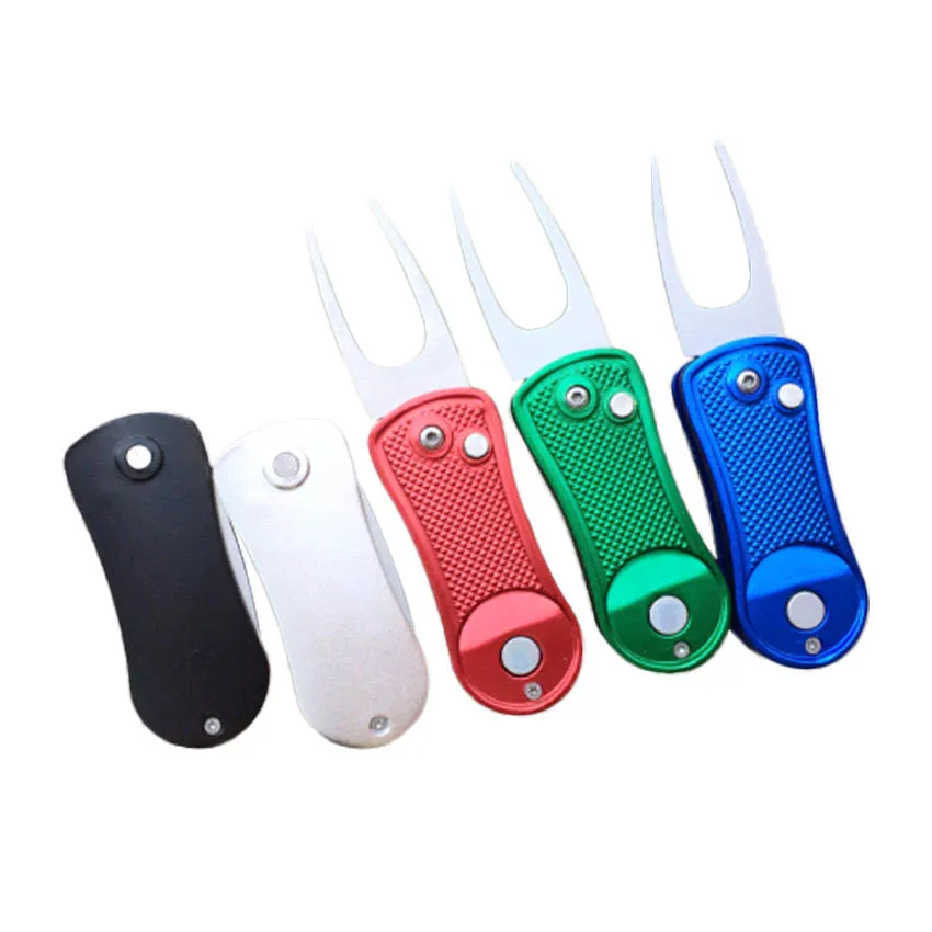 Assorted Colors Switchblade Divot repair Tool pitch fork tool with Customized Golf Ball Marker