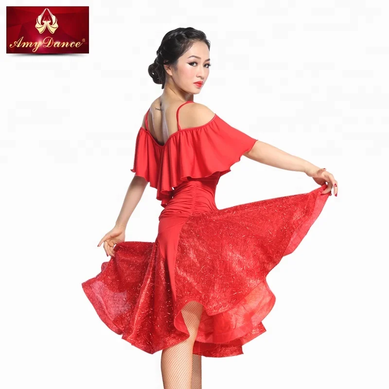 
Cloak style sexy strapless pleated waist dancing latin ballroom dress with shiner chiffon skirt latin dance costume 