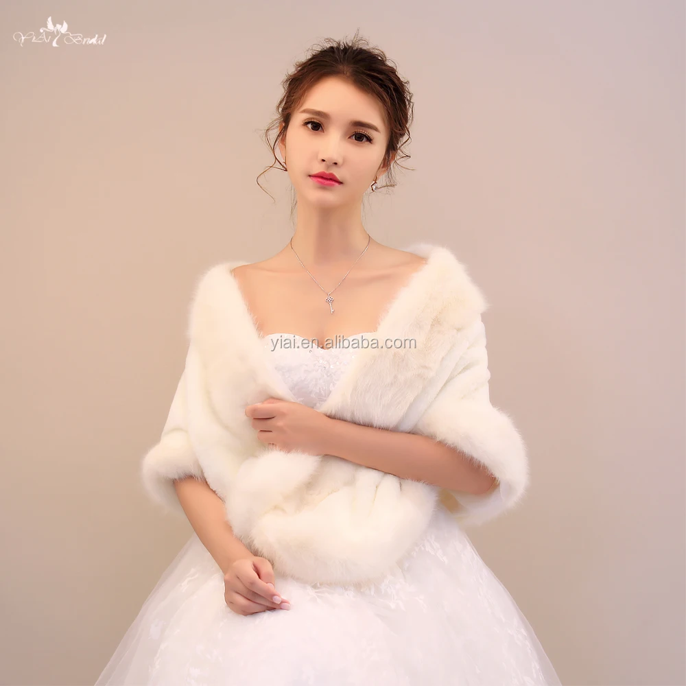 
LZP184 Beautiful Champagne Plush Off Shoulder Wedding Shawls Fur Imitation Winter Wedding Coat 