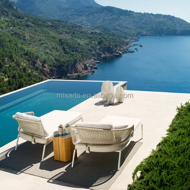
rope woven aluminum frame garden patio furniture outdoor swimming pool hotel beach sunlounge luxury leisure sofa chair bed 