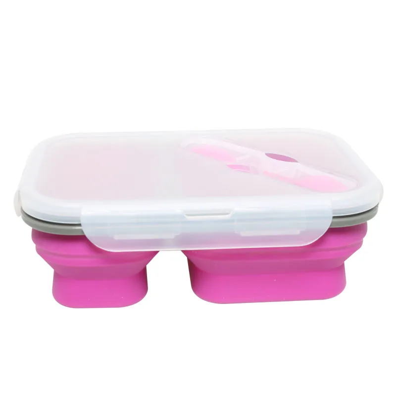 Good Quality  carry-all lunch box Eco-friendly 4 Color 2 Cavity Silicone Food Container