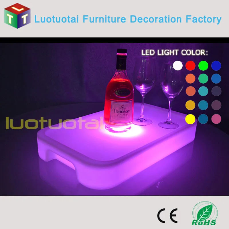 New design led light hollow serving tray Polyethylene Plastic Barware wine glass Tray LTT-WB21