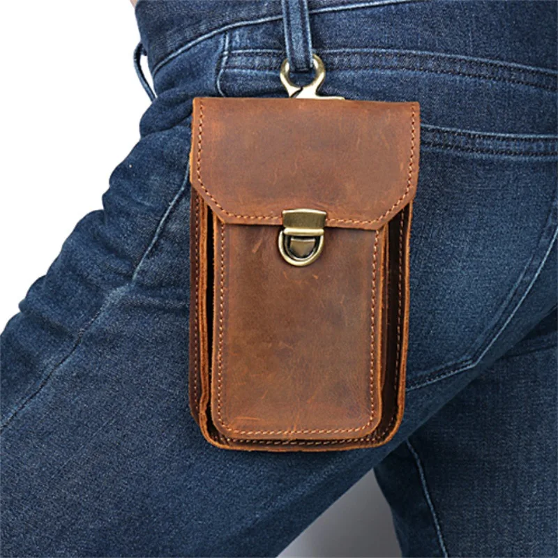 pb010 Crazy Horse Genuine Leather Mobile Waist Belt Bag for Phone