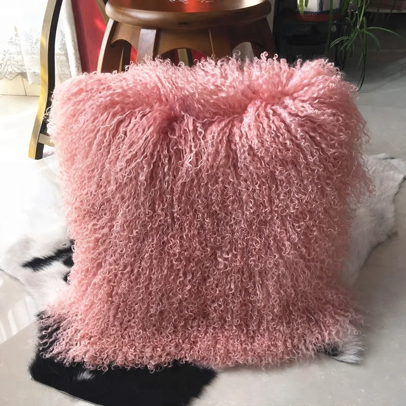 Mongolian lamb fur pillow