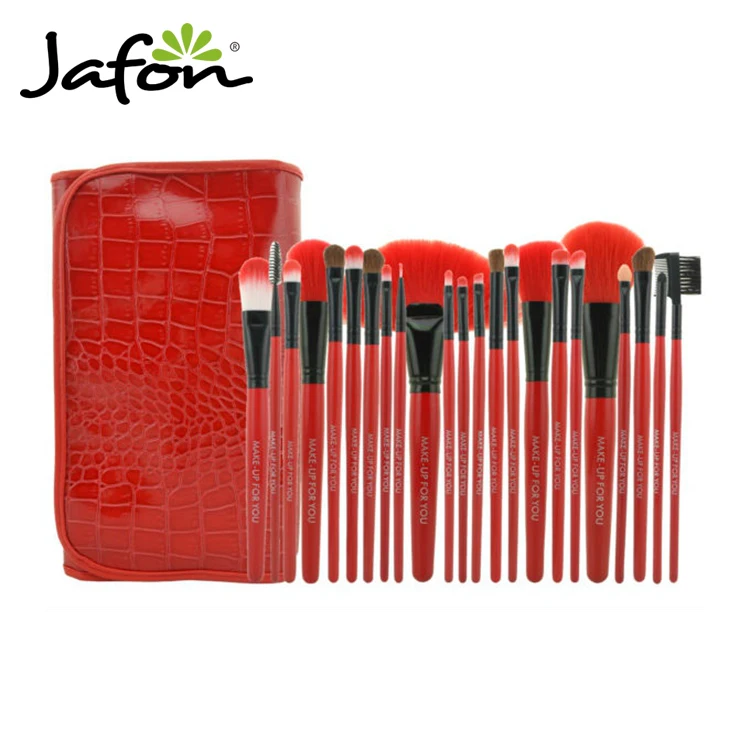 Red 24pcs Makeup Brush Set Professional Airbrush Makeup Kit/Kits with Red crocodile Pattern Leather Bag/Case