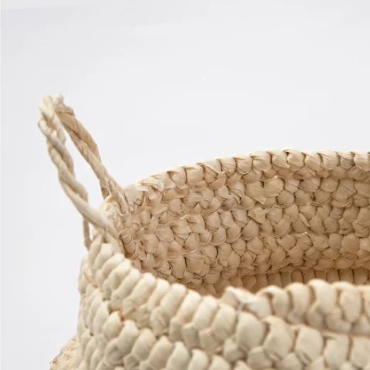 Woven Corn Husk Maize Seagrass Straw Banana Leaf Maize Bathroom Toy Laundry Bin Foldable Big Belly Storage Basket With Handles