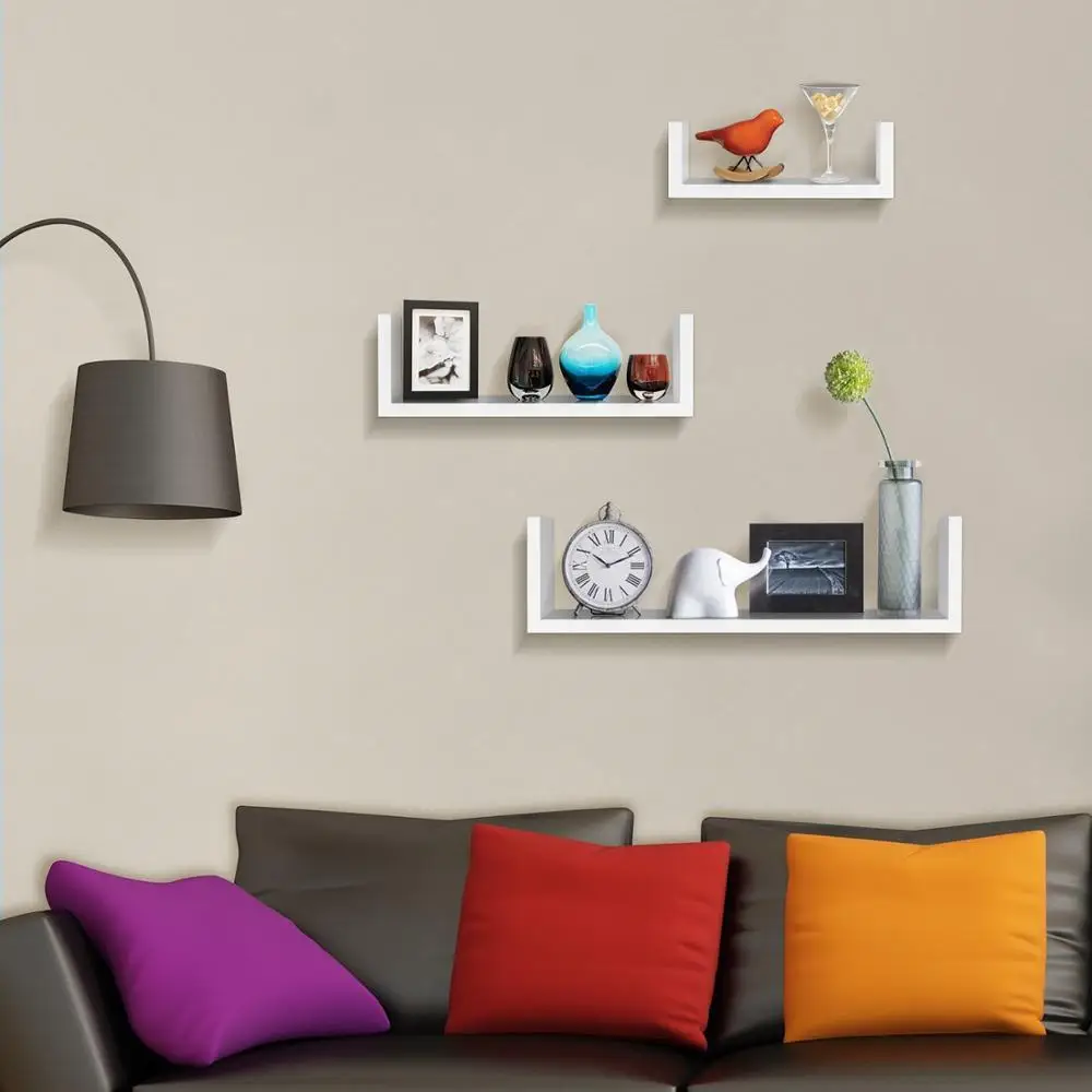 Colorful U Shaped Wooden Set grocery shelf of 3 Floating Wall Shelf Storage  living room wall decoration shelf