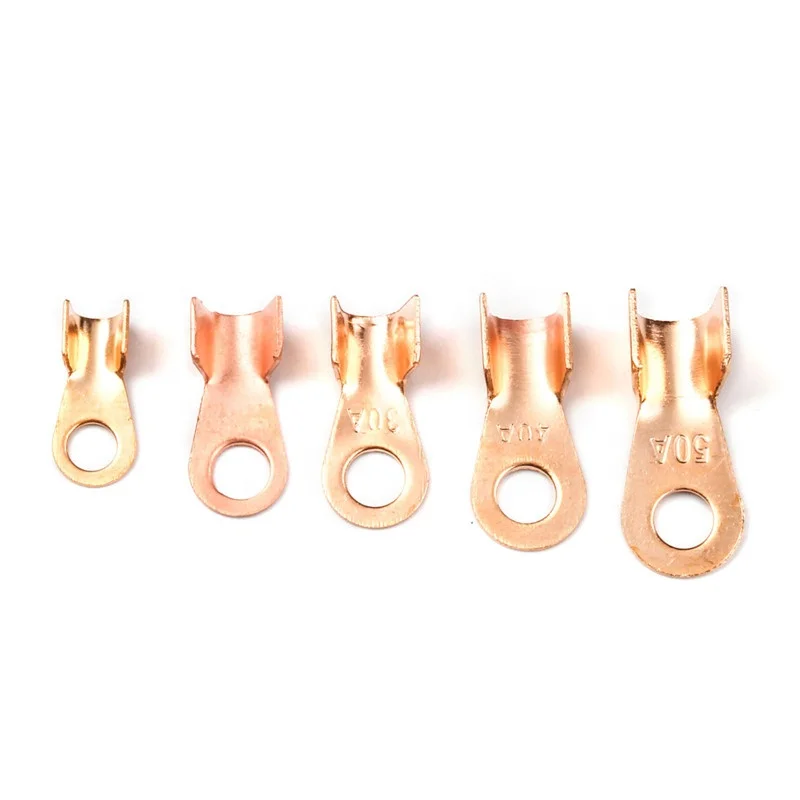 Urlwall 70Pcs Bare OT Open Ring-Type Copper Circular Splice Terminals Kit Non-insulated Naked Cable Wire Connector 10-50A Kit